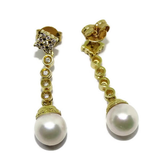 Pendientes de diamantes con perlas oro amarillo 0.39 quilates - Imagen 9