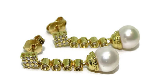 Pendientes de diamantes con perlas oro amarillo 0.39 quilates - Imagen 8
