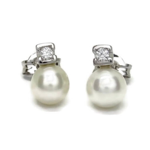 Pendientes de diamantes con perlas oro blanco 0.08 quilates