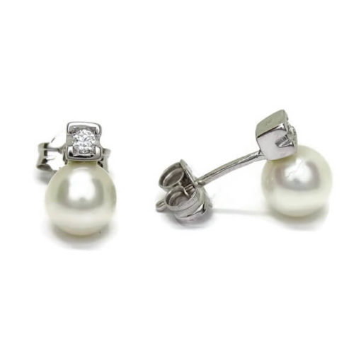 Pendientes de diamantes con perlas oro blanco 0.08 quilates - Imagen 3