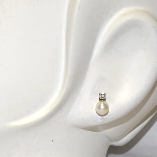 Pendientes de diamantes con perlas oro blanco 0.08 quilates - Imagen 2