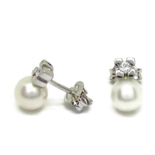 Pendientes de diamantes con perlas oro blanco 0.10 quilates - Imagen 4