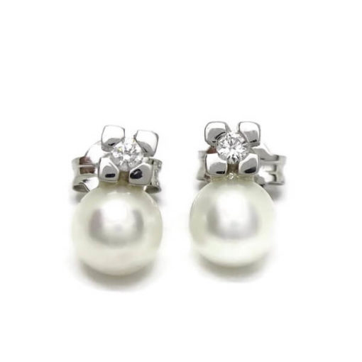 Pendientes de diamantes con perlas oro blanco 0.10 quilates