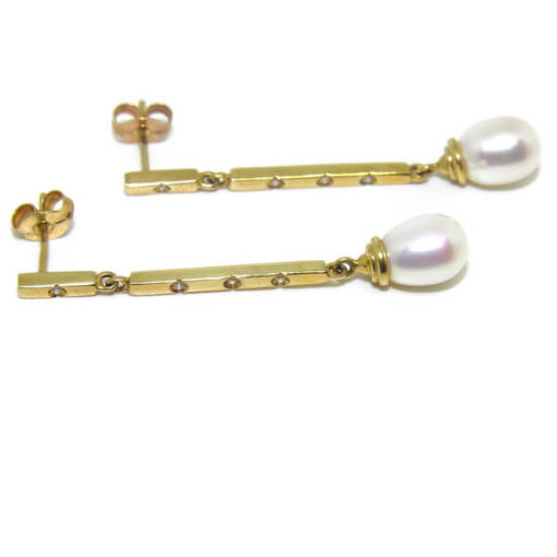 Pendientes largos de diamantes perlas cultivadas 0.08 quilates - Imagen 4