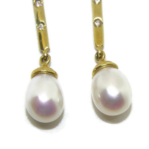 Pendientes largos de diamantes perlas cultivadas 0.08 quilates - Imagen 5