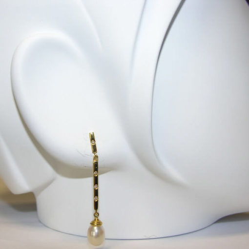 Pendientes largos de diamantes perlas cultivadas 0.08 quilates - Imagen 2