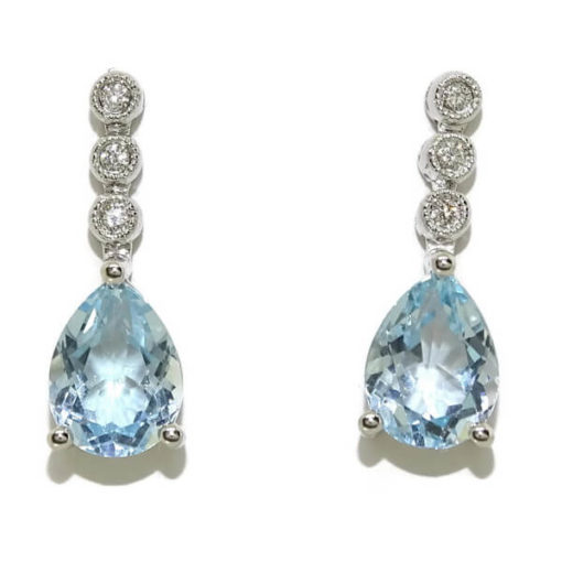 Pendientes largos diamantes topacio azul oro blanco 0.06 quilates - Imagen 3