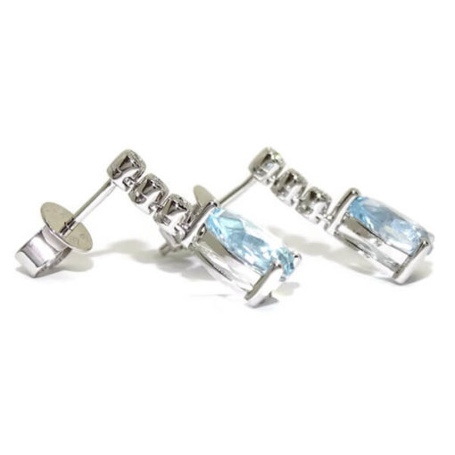 Pendientes largos diamantes topacio azul oro blanco 0.06 quilates - Imagen 4