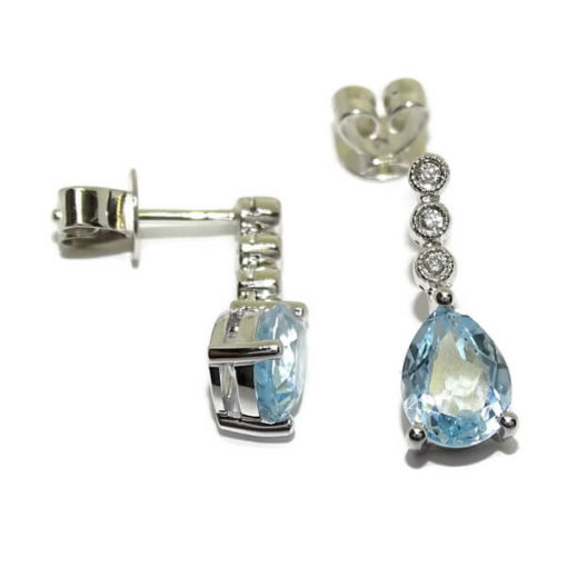 Pendientes largos diamantes topacio azul oro blanco 0.06 quilates - Imagen 5
