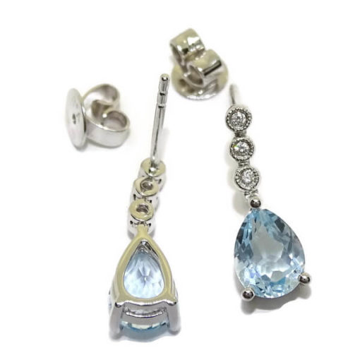 Pendientes largos diamantes topacio azul oro blanco 0.06 quilates - Imagen 6