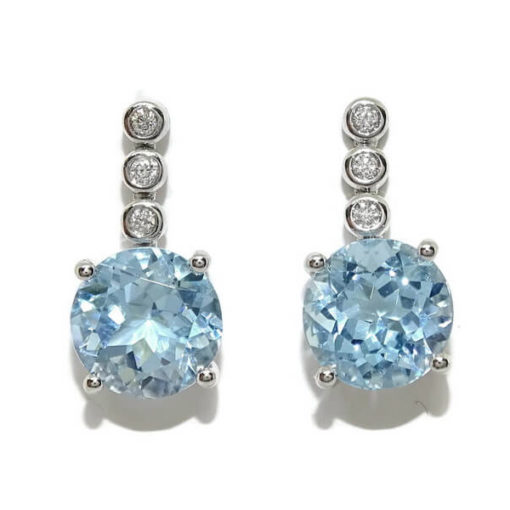 Pendientes largos diamantes topacio azul oro blanco 0.07 quilates