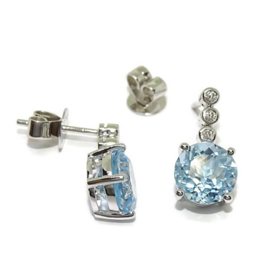 Pendientes largos diamantes topacio azul oro blanco 0.07 quilates - Imagen 3
