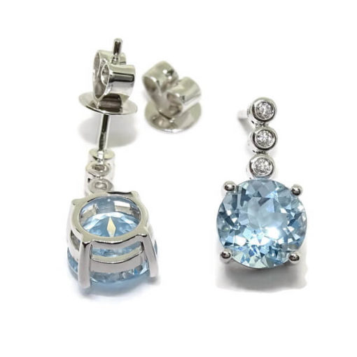 Pendientes largos diamantes topacio azul oro blanco 0.07 quilates - Imagen 4