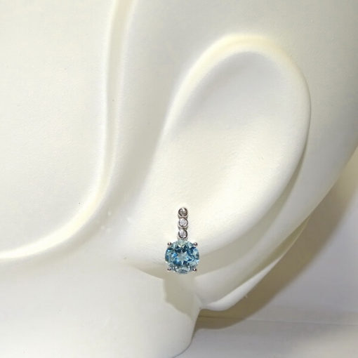 Pendientes largos diamantes topacio azul oro blanco 0.07 quilates - Imagen 2