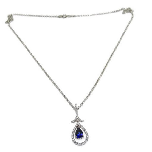 Collar de oro blanco con 0,25cts de diamantes y zafiro de 0,94cts. - Imagen 3