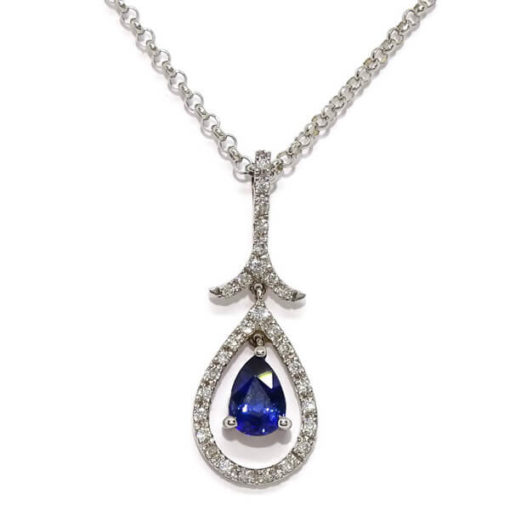 Collar de oro blanco con 0,25cts de diamantes y zafiro de 0,94cts.