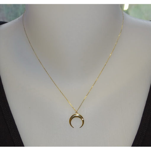 Collar media luna y diamantes oro. - Imagen 2