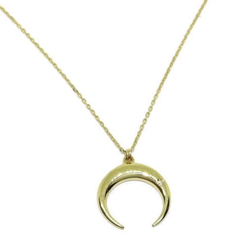 Collar media luna y diamantes oro. - Imagen 3