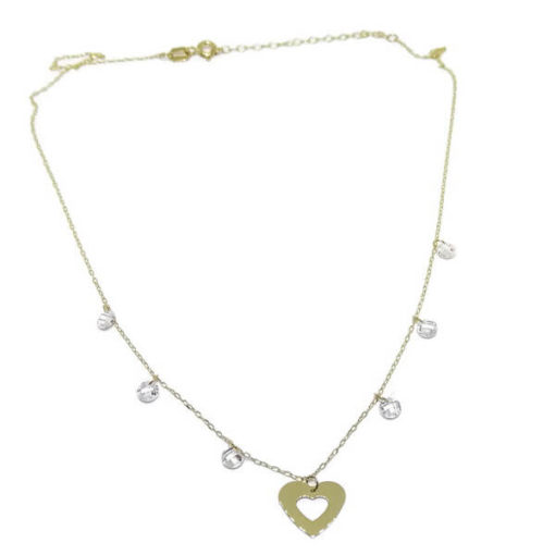 Collar de oro amarillo con corazón y circonitas - Imagen 7
