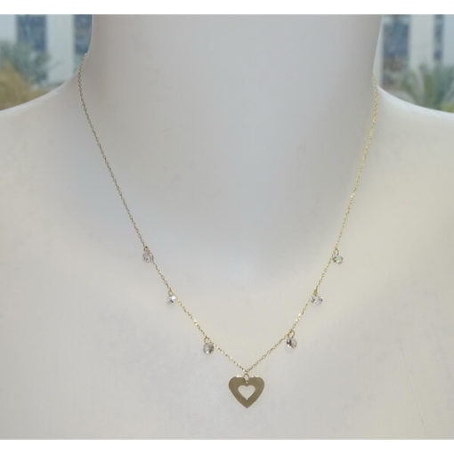 Collar de oro amarillo con corazón y circonitas - Imagen 2