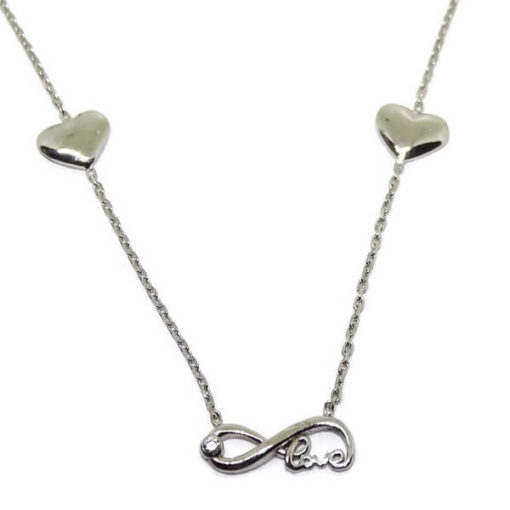 Collar de oro blanco con infinito y love