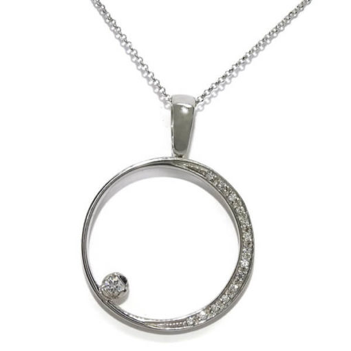 Collar oro blanco con circonitas luna llena