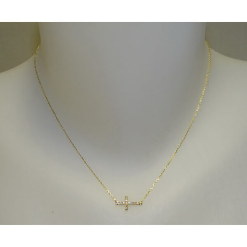 Cruz de lado con circonitas y oro - Imagen 4