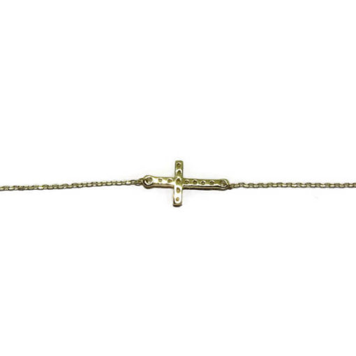 Cruz de lado con circonitas y oro - Imagen 2