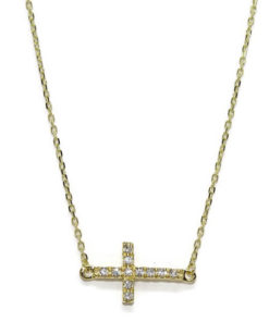 Cruz de lado con circonitas y oro