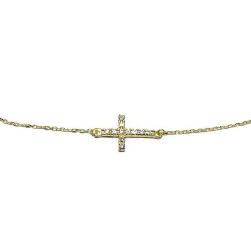 Cruz de lado con circonitas y oro - Imagen 8