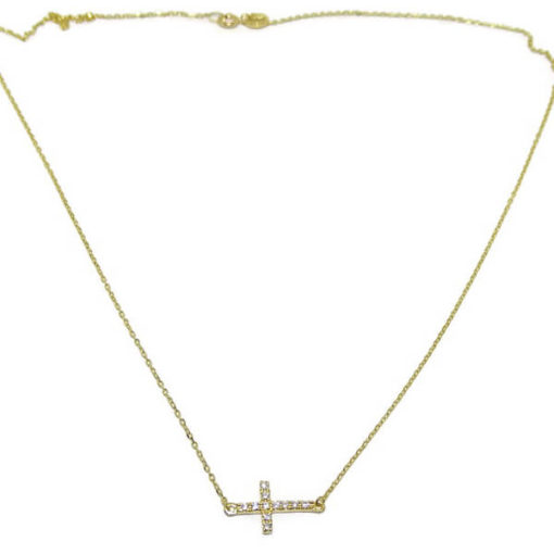 Cruz de lado con circonitas y oro - Imagen 7