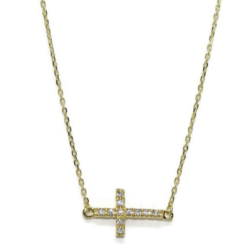 Cruz de lado con circonitas y oro