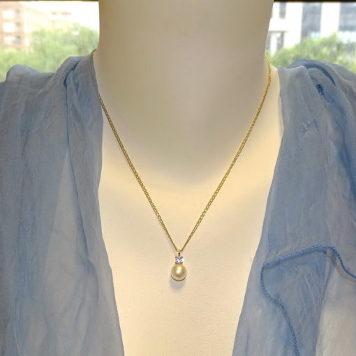 Collar perla y circonita oro - Imagen 2