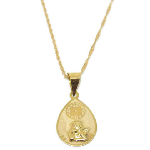 medalla bebe oro ángel y reloj gota