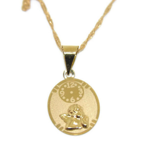 medalla ovalada reloj y angelito para bebe