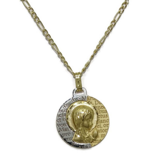 Medalla bicolor con oración Virgen con cadena