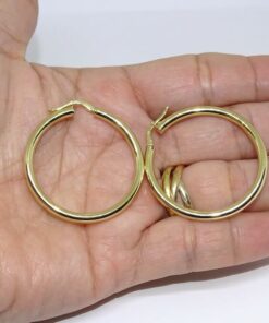 Pendientes aro oro 18k mujer 35 mm, aros oro amarillo 750, pendientes mujer oro auténtico, aros redondos 3 mm, joya regalo mujer - Imagen 3