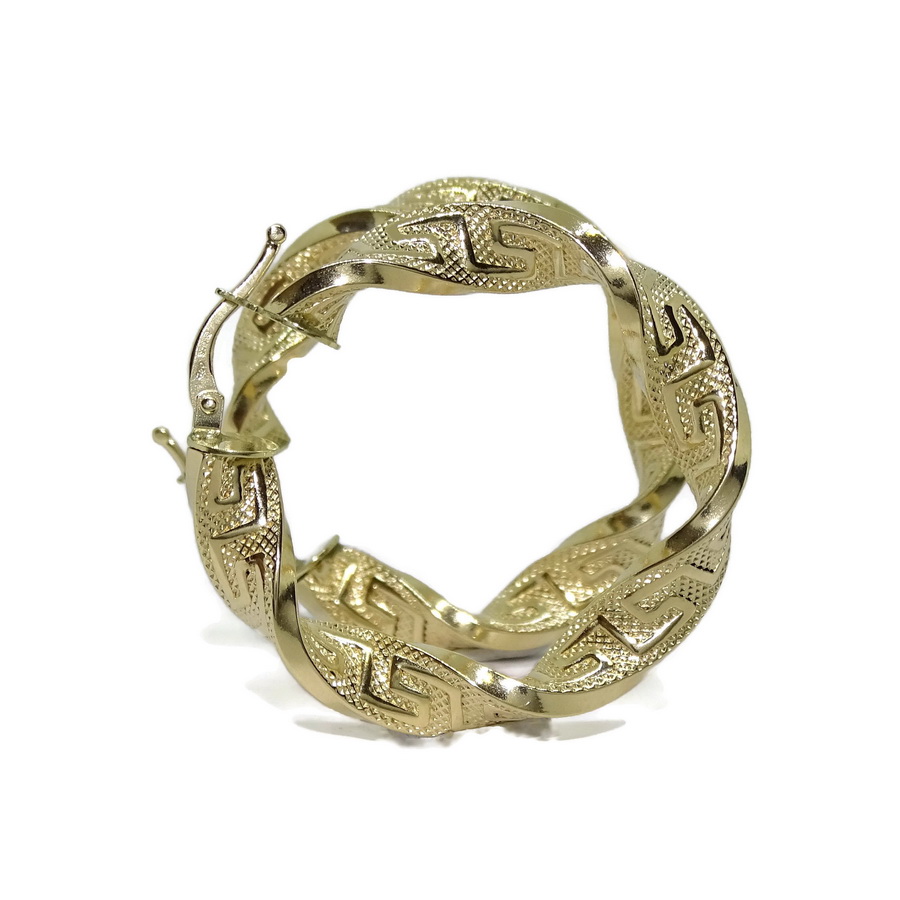 Pendientes de Aro Oro 18 Quilates Mujer – Aros Anchos 3,7 cm con Greca – Oro Amarillo 750 – Grandes y Vistosos – 4,80 g - Imagen 3