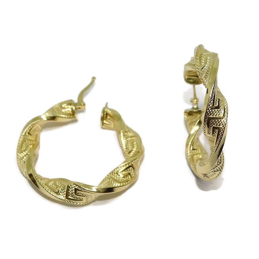 Pendientes de Aro Oro 18 Quilates Mujer – Aros Anchos 3,7 cm con Greca – Oro Amarillo 750 – Grandes y Vistosos – 4,80 g - Imagen 6