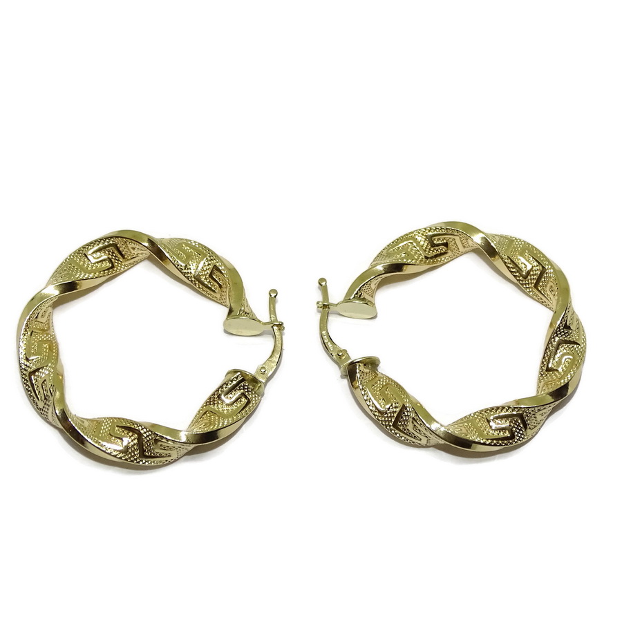 Pendientes de Aro Oro 18 Quilates Mujer – Aros Anchos 3,7 cm con Greca – Oro Amarillo 750 – Grandes y Vistosos – 4,80 g - Imagen 5
