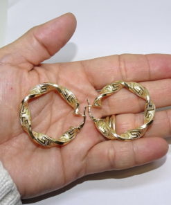 Pendientes de Aro Oro 18 Quilates Mujer – Aros Anchos 3,7 cm con Greca – Oro Amarillo 750 – Grandes y Vistosos – 4,80 g - Imagen 4