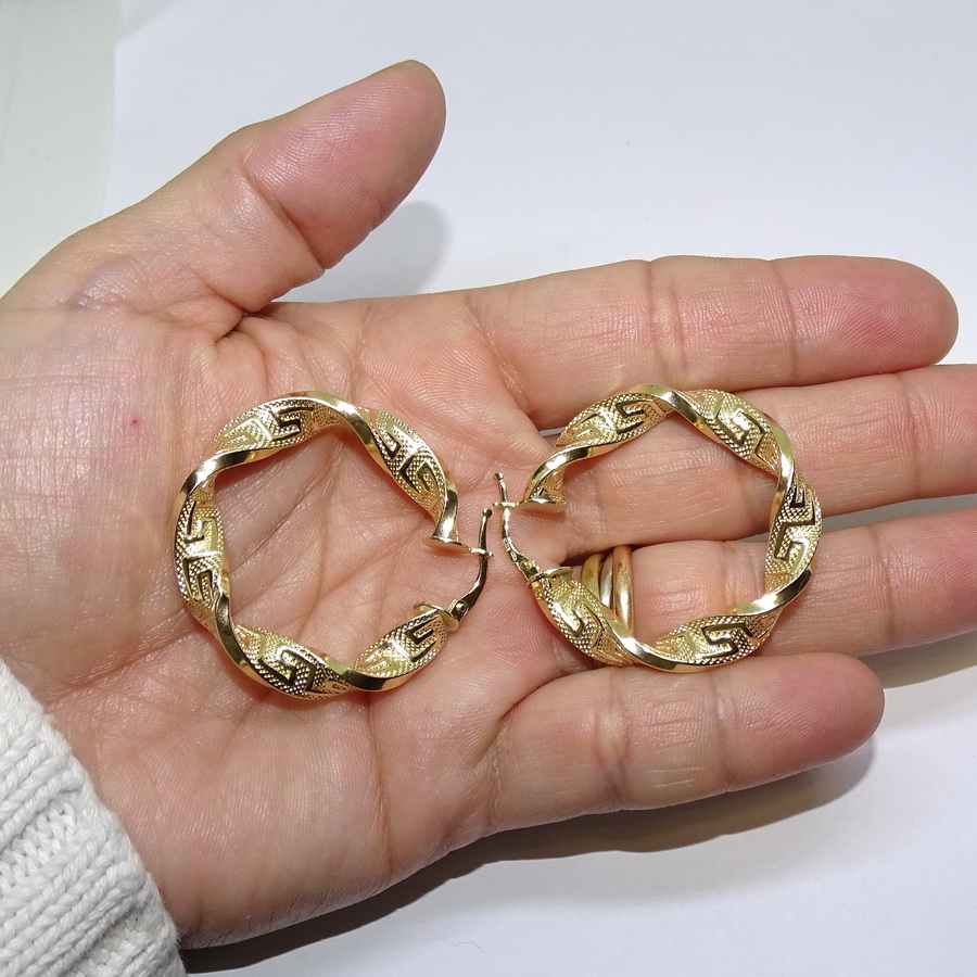 Pendientes de Aro Oro 18 Quilates Mujer – Aros Anchos 3,7 cm con Greca – Oro Amarillo 750 – Grandes y Vistosos – 4,80 g - Imagen 4