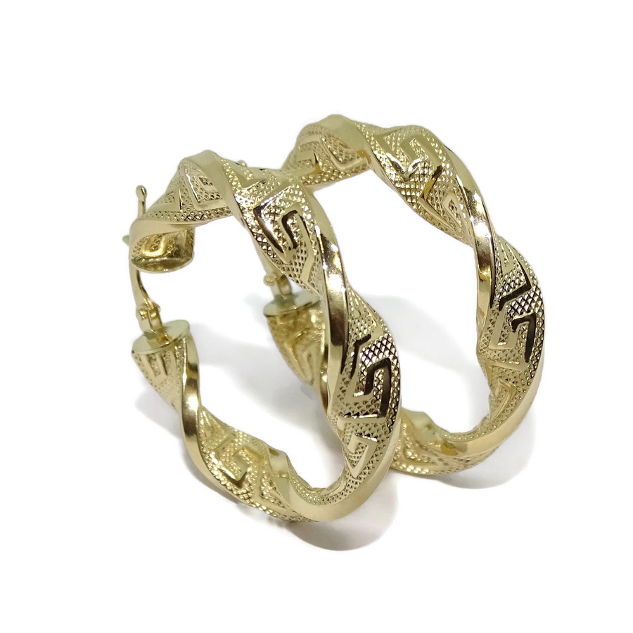 Pendientes de Aro Oro 18 Quilates Mujer – Aros Anchos 3,7 cm con Greca – Oro Amarillo 750 – Grandes y Vistosos – 4,80 g