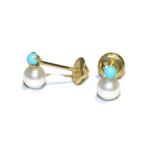 pendientes para bebe en oro y perla - Imagen 5