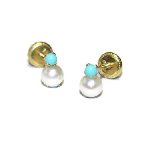 pendientes para bebe en oro y perla