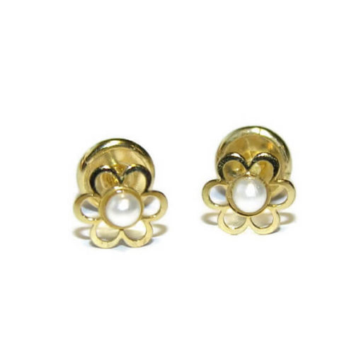 Pendientes de flor perla y oro para bebe