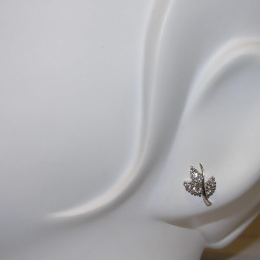 Pendientes oro blanco con circonitas hoja - Imagen 2