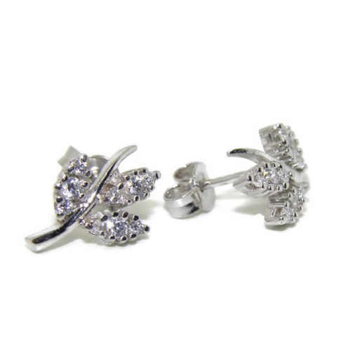 Pendientes oro blanco con circonitas hoja - Imagen 3