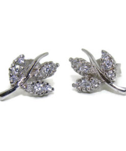 Pendientes oro blanco con circonitas hoja