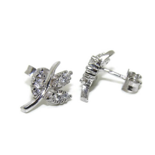 Pendientes oro blanco con circonitas hoja - Imagen 4